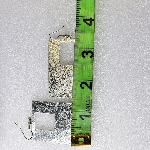 Large Rectangular Silver Tone Earrings - Picture 5 of 8
